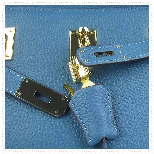Hermes Jypsiere shoulder bag middle blue with gold hardware
